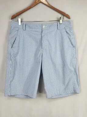 Puma Mens Golf Shorts 34 Blue White Checked Casual Vacation Resort